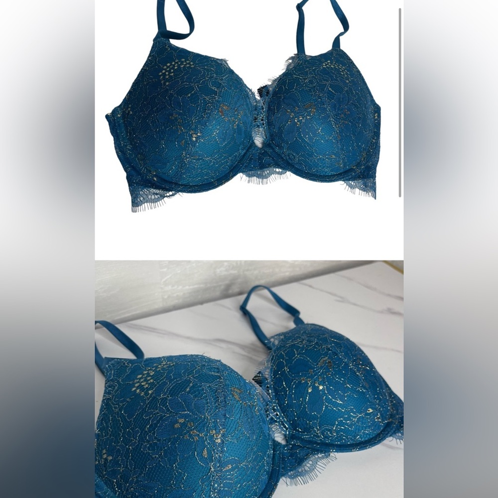 Victoria’s Secret very sexy teal gold lace push up bra 32D